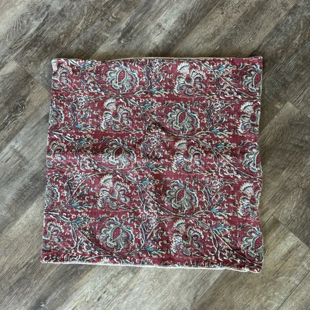 Pottery Barn Red/Maroon Beige Cotton Fabric - 19.5” x 19.5”